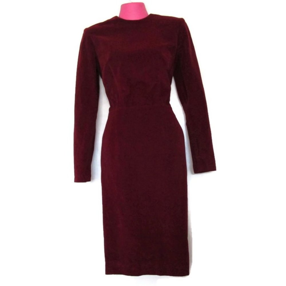 vintage red velvet midi dress size small xs 2 4